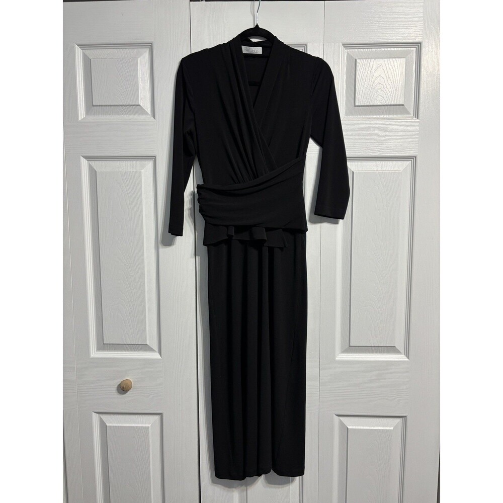 The Fold Arlington Jersey Dress women’s 6 UK black peplum office wear chic